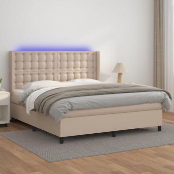 Cama box spring suave con colchón y LED en cuero sintético cappuccino 160x200cm