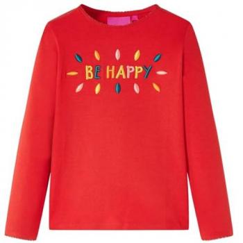 Camiseta Infantil de Manga Larga Roja con Texto 3D, Cuello Redondo, Talla 140