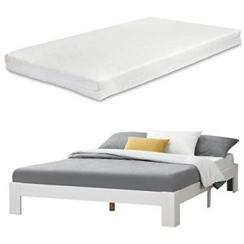 Cama Doble Raisio con Somier y Colchón de Espuma Fría 160 x 200 cm - Blanco Mate, Capacidad Máx 200 kg