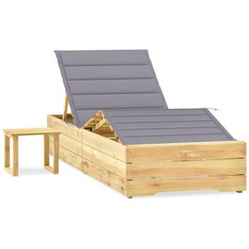 Tumbona de jardín con mesa y cojín de madera de pino impregnada, plegable, ajustable, ideal para patio, terraza, balcón, exterior, piscina y playa