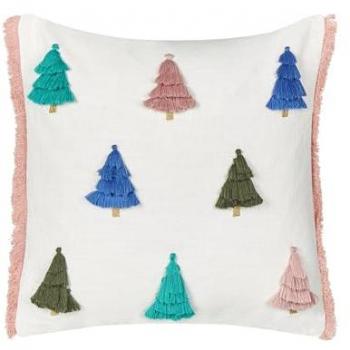 Cojín Decorativo Multicolor de Algodón 45 x 45 cm con Motivo Navideño de Árbol de Navidad Skimmia
