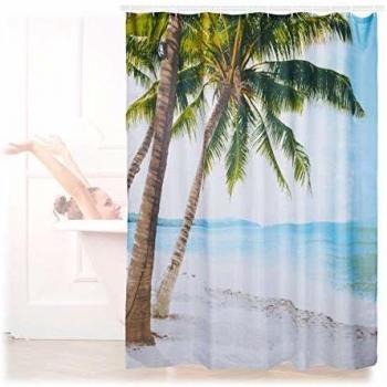 Cortina de Baño Relaxdays Estampado de Playa, Poliéster Lavable, Antimoho, 180x180cm, Colorida