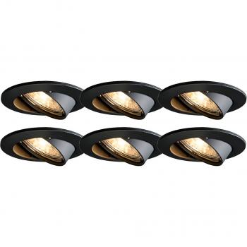 Set de 6 focos empotrables modernos negros inclinables - Edu, Aluminio / Acero, Redonda, Adecuado para LED, Max. 1 x 50 Watt