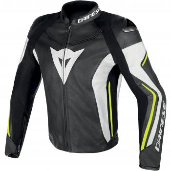 Dainese-ASSEN Chaqueta de piel, Negro/Blanco/Amarillo-Fluo, Talla 60