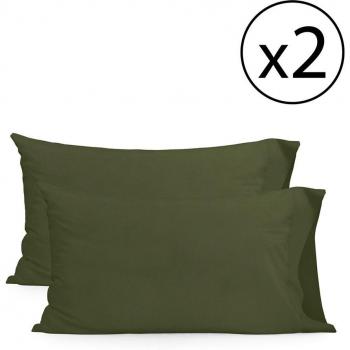 Pack de 2 fundas de almohada en color verde oliva, fabricadas en España con algodón de calidad 150 TC