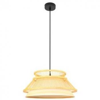 Lámpara de techo colgante Bertino regulable en altura de metal, bambú y pergamino, E27 (220/240V) IP20 46cm diámetro