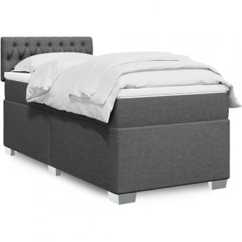 Cama box spring con colchón de muelles gris oscuro 90x190 cm en tela