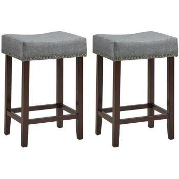 Nailhead Fabric Saddle Bar Stools (Set of 2) - 29.5'' Height - Grey