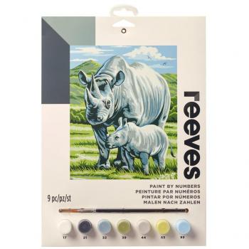 Reeves – Pintura guiada por números, tamaño 22 x 30 cm – Diseño: Zebra, papel, Schwarzes Nashorn, Gefährdete Arten