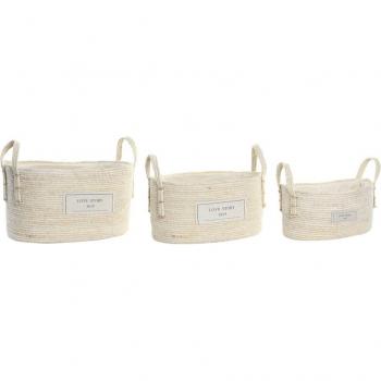 Pack de 3 Cestas de Fibra y Algodón DKD Home Decor
