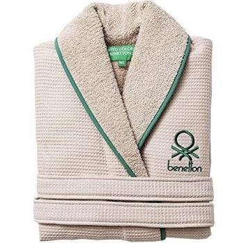 United colors of benetton albornoz de algodon para mujer y hombre con cierre de cordon color beige y verde talla lxl