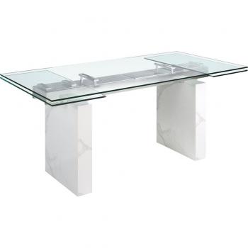 Mesa Comedor Extensible Rectangular Angel Cerdá 1112C, Cristal Templado Blanco, Dimensiones: 180/220/260 x 90 x 77 cm