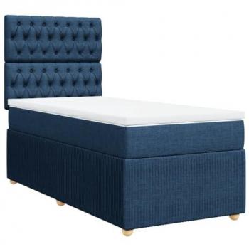 Cama box spring con colchón de muelles en tela azul 80x200 cm