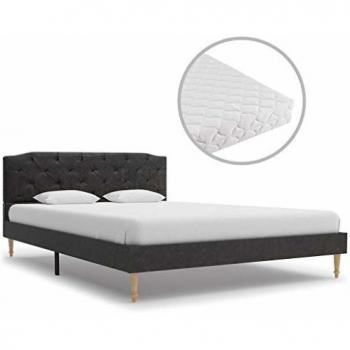 vidaXL Cama con Colchón Tela Negra 140x200cm Tapizada Mobiliario y Decoración Casa Hogar Somier Diseño Discreto Elegante Estructura Robusta Duradera