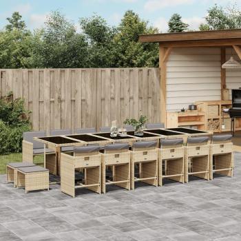 Set de comedor de jardín 17 piezas con cojines mixtos Polyrattan Beige