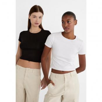 Stradivarius Pack of 2 White Cropped Cotton T-Shirts Size M