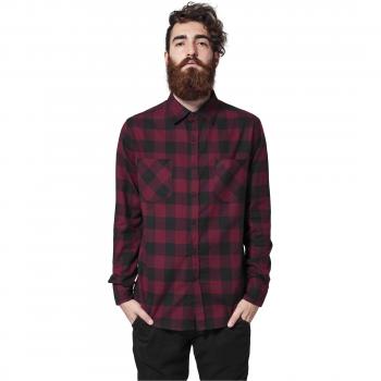 Camisa de Flanel Clásica Urbana a Cuadros Negra/Borgoña XL