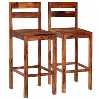 vidaXL Madera Maciza Sheesham 2X Sillas de Bar Marrón Asiento Taburete Banco