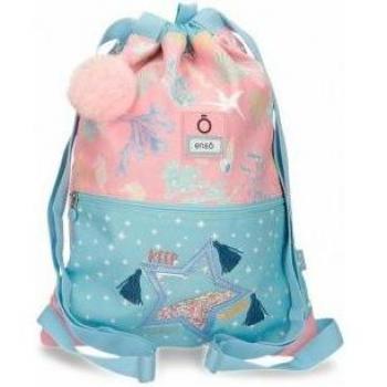 Mochila Saco Enso Keep the Oceans Clean Azul Rosa con Bolsillo Frontal