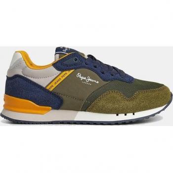 Pepe Jeans - Zapatillas London Forest B para niño tipo running bajas con logotipo y cordones color verde Khaki 765