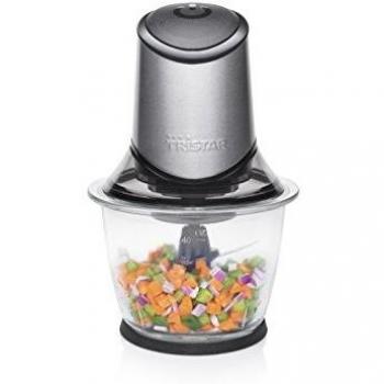 Tristar BL-4019 Picadora eléctrica de alimentos, 4 Hojas de Acero Inoxidable, Bol de Cristal con indicador de nivel de 1.2 L, picadora de cocina para carne, verdura, fruta y hielo, 400 W
