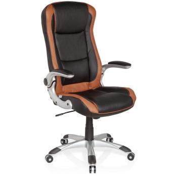 hjh OFFICE 621770 Silla de oficina GAME COMPACT piel sintética marrón claro/negro, buen acolchado, muy cómodo, con apoyabrazos plegables, estable, silla escritorio, sillón oficina