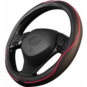 Upgrade4cars Funda Volante Coche Universal Negro Rojo Poli Piel | 37-39 cm Diámetro Exterior | Accesorios Coches Interior Decoracion | Ideas Regalos