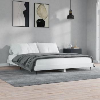 Estructura de cama madera contrachapada blanca brillo 200x200cm