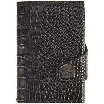 TRU VIRTU® Tarjetero Click & Slide Croco Negro/Negro I Estuche para Tarjetas de crédito I Tarjetero con protección RFID-NFC I Billetera de Genuino Cuero Italiano I Billetera I Slim Wallet