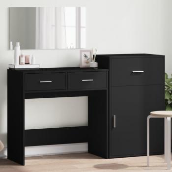 Juego de tocador de 3 piezas madera de ingeniería negro Vidaxl 608626, incluye mesa de maquillaje, espejo y taburete