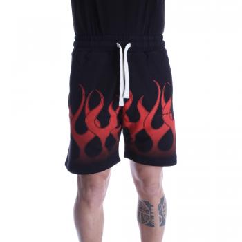 Vision Of Super Men's Black Casual Shorts with Red Flames Print, Size L