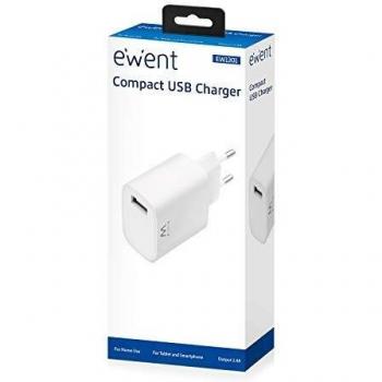 Cargador USB Compacto Ewent EW1301, 2.4A, 12W, Blanco para Dispositivos Móviles