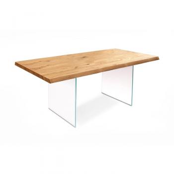 Mesa de roble chapado con patas de vidrio templado 160x76h cm
