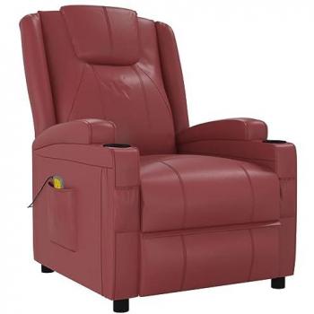 Sillón de masaje de cuero sintético rojo tinto vidaXL