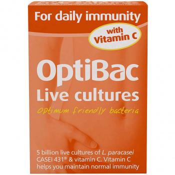 OptiBac For Daily Immunity | 5 Billion Friendly Bacteria Natural Supplement | Lactobacillus Paracasei With Added Vitamin C To Support Immunity | One Month Supply | 30 Capsules
