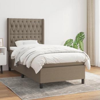 Cama box spring con colchón de muelles 90x190 cm en tela gris taupe