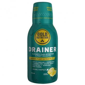 Gold Nutrition Drainer Limón 500 ml - Suplemento drenante, sabor limón, formato líquido de 500 ml, ayuda a la eliminación de líquidos, formulado con ingredientes naturales, sin azúcares añadidos