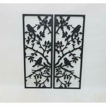 DKD Home Decor-Decoración de Pared Metal Pájaros Shabby Chic