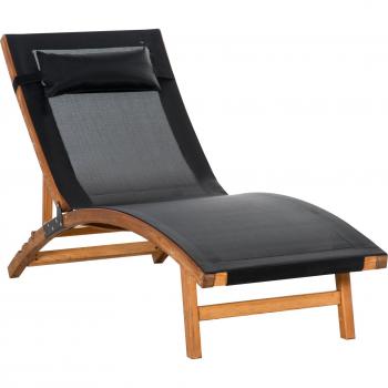 Outsunny Tumbona de Jardín Tipo Hamaca con Altura de Respaldo Ajustable Reposacabeza Extraíble y Marco de Madera Ergonómico 182x64x71 cm Negro