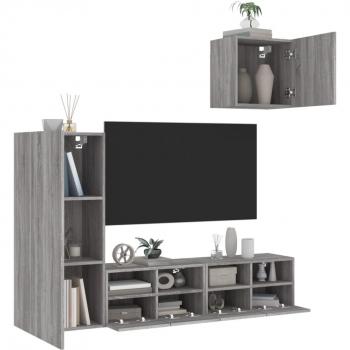 Mueble TV de pared 4 piezas gris Sonoma madera multicapa