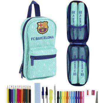 Estuche Escolar F.C. Barcelona 3ª Equipación con Mochila y 4 Portatodos Llenos, Contenido de 33 Piezas: lápiz, tijera, sacapuntas, goma