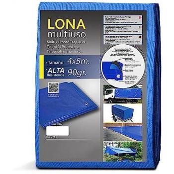Lona Multiusos Azul Impermeable 4x5 m con Ojales de Aluminio - Material Resistente al Agua