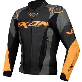 Ixon Vortex 3 Chaqueta de Moto de Cuero Negra-Antracita-Naranja