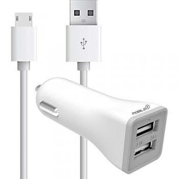 MOBILE+ Cargador para Coche Doble Entrada Compatible con Smartphones, 2.1A+1A.