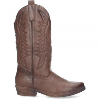 Botas altas tacón campero bajo para mujer color cuero C19004-4