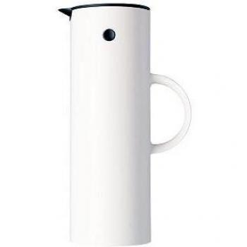 Jarra de vacío Stelton EM77 - Jarra de vacío de doble pared para bebidas frías/calientes - Jarra de té y café con inserto de vidrio, cierre magnético, tapa de rosca, diseño vintage - 1 litro, blanco