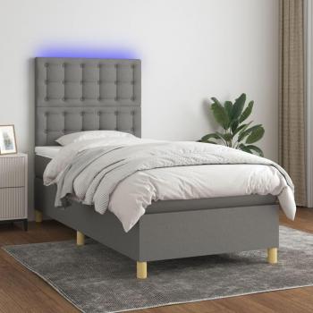Colchón cama suave y tela LED gris oscuro 90x190 cm con características de cama box spring, luces LED y tejido en color gris oscuro