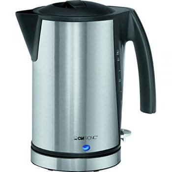 Clatronic WKS 3288 Hervidor de Agua eléctrico 1,7 litros, Recipiente Acero Inoxidable sin BPA, Resistencia Oculta, Apagado automático, inalámbrico 360º sin Cable, Filtro de Cal, 2200 W, 1.7 litros, Aluminio, Negro y Gris