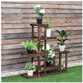 Indoor/Outdoor Wooden 6-Shelf Plant Display Stand