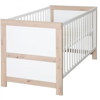 Cuna Evolutiva Malo 70x140 cm - Blanca con Efecto Roble - Convertible en Lit Junior - Altura Regulable